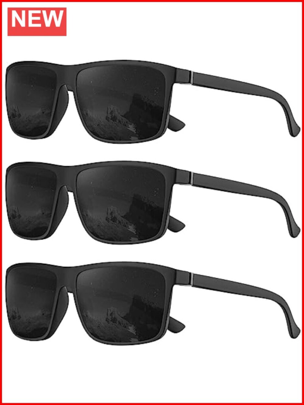 Polarized Sunglasses Rectangular Full Frame UV Protection 3 Pack for Driving